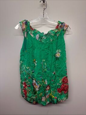 Tendenze Silk Green Floral Sleeveless Bubble Hem Blouse